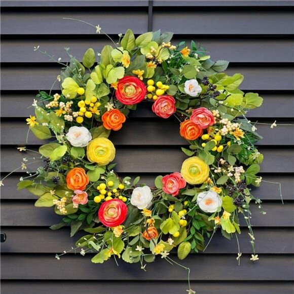 Spring Wreaths for Front Door, Summer Peony Outdoor Wreath, Green Floral - Picture 6 of 7